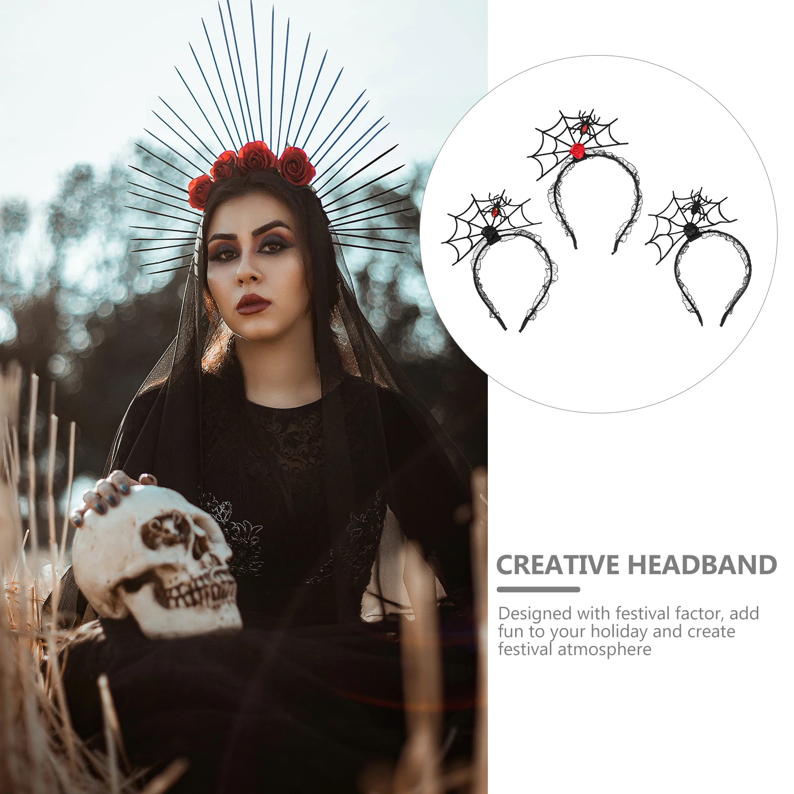 

3Pcs Spiderweb Lace Halloween Headbands Cosplay Hair Hoops Halloween Costume Party Decorative Hairband Festival