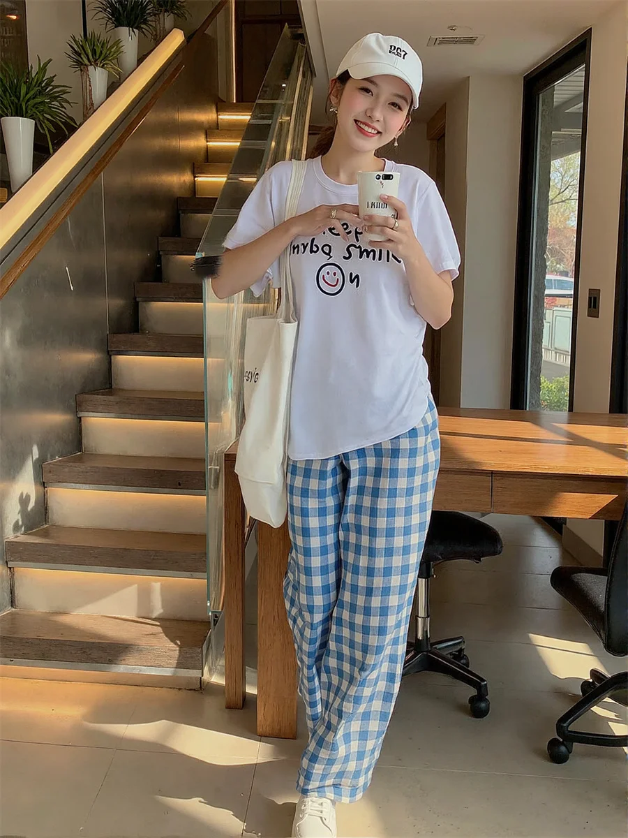 سروال نسائي فضفاض أزرق وردي منقوش على طراز الهيب هوب على طراز الشارع موضة حضرية مادة ناعمة مريحة ملابس يومية رائعة #6