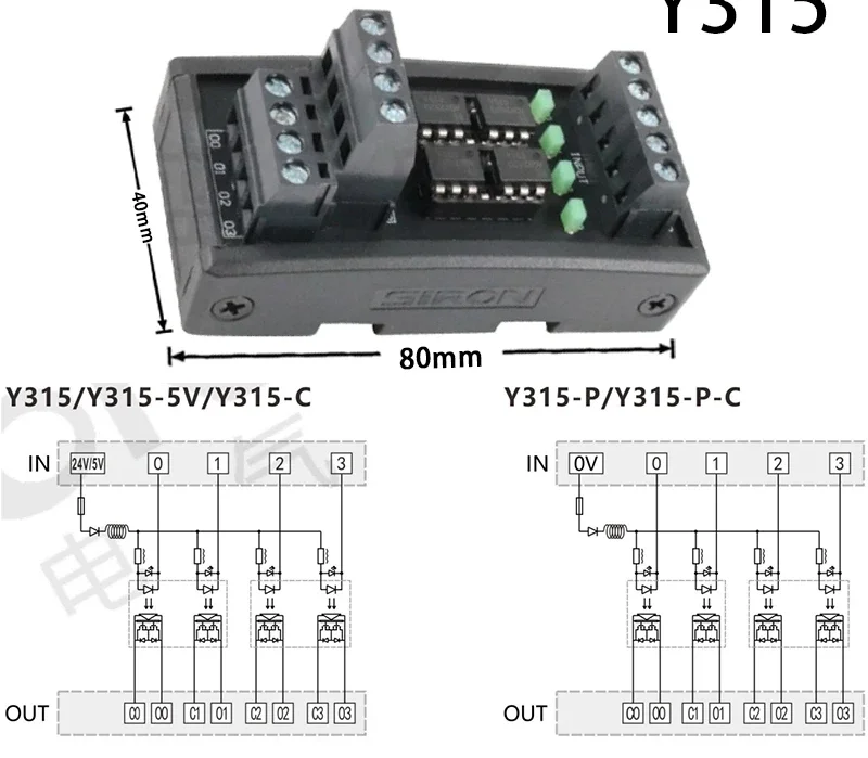Optocoupling isolation 4/8-bit DC solid state relay module Y315-5V-PC DC 24V