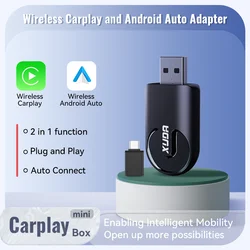 2 in 1 Mini Wired to Wireless Carplay Android Auto Car Adapter Car Connectivity Car Smart AI Box Auto Connect Plug and Play
