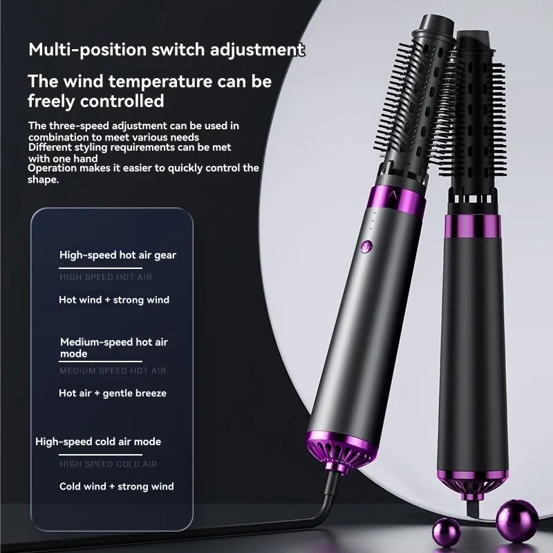 (A25M) 5-in-1 Hot Air Comb Automatic Curling Iron Curling Straight Dual-Purpose Hair Styling Comb Hair Dryer Set UK Plug