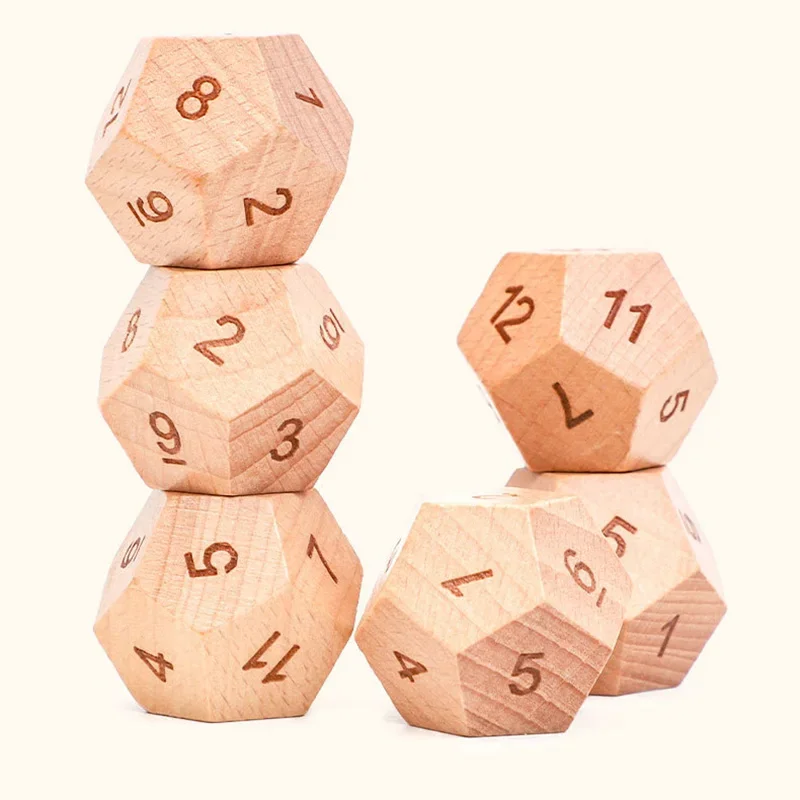 

12 Side Sculpture Digital Dice Solid Wooden Dice Board Games Accessories