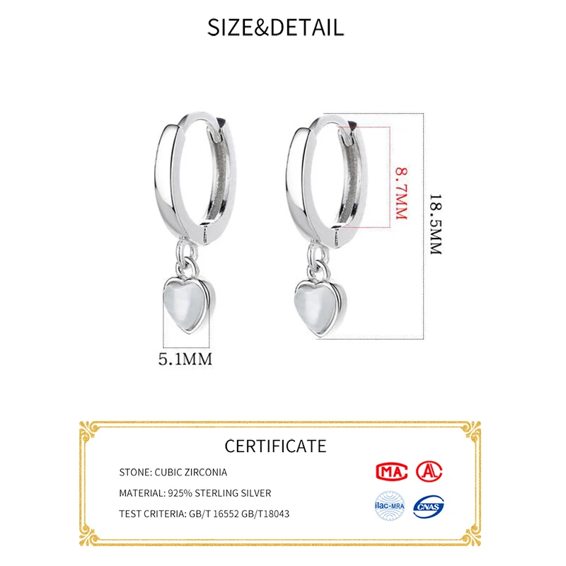 INZATT Real 925 Sterling Silver Opal Heart Pendant Hoop Earrings For Charm Women Party Cute Fine Jewelry Minimalist Accessories