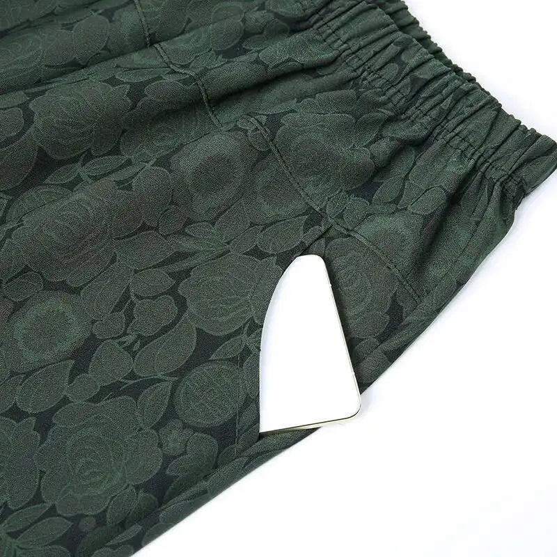 Casual Printed Pants Women Summer 2025 New High-Waisted Loose-Fitting Straight Pants Female Comfortable Ankle-Length Trousers