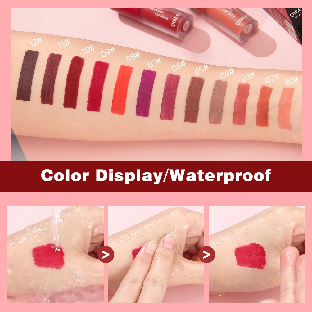 QIBEST 12 Colors High Quality Lip Gloss Matte Liquid Lipstick Waterproof Long-Lasting Makeup Lip Glaze Lightweight Tint Cosmetic