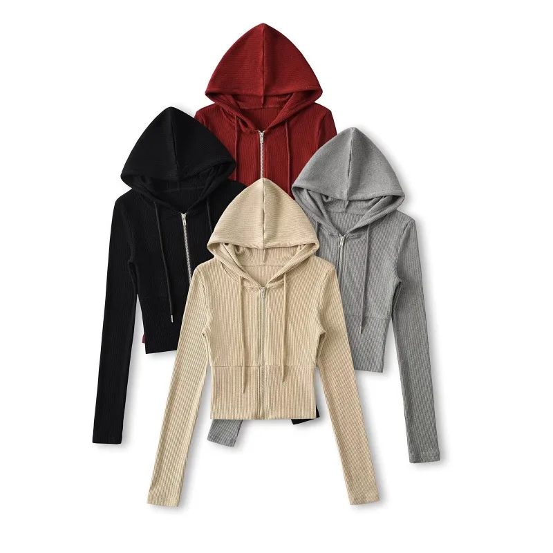 Set sexy europeo e americano in due pezzi con cappuccio a maniche lunghe cardigan slim fit pantaloni con risvolto a vita bassa moda femminile