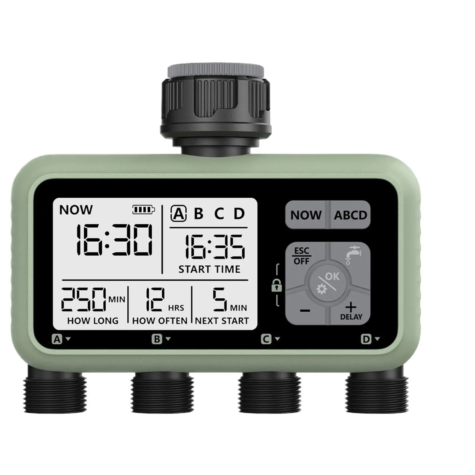 Watering Timer 4 Zone Programmable Garden Sprinkler Timer with Rain Delay/Manual/Automatic Watering System