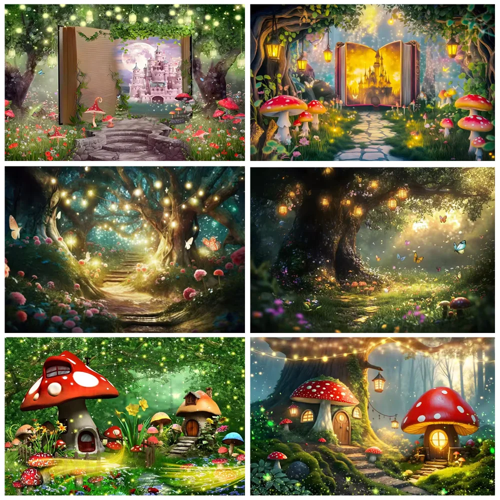 

Fairy Tale Dreamy Natura Forest Wonderland Backdrop Mushroom Baby Birthday Party Photography Background For Photo Studio