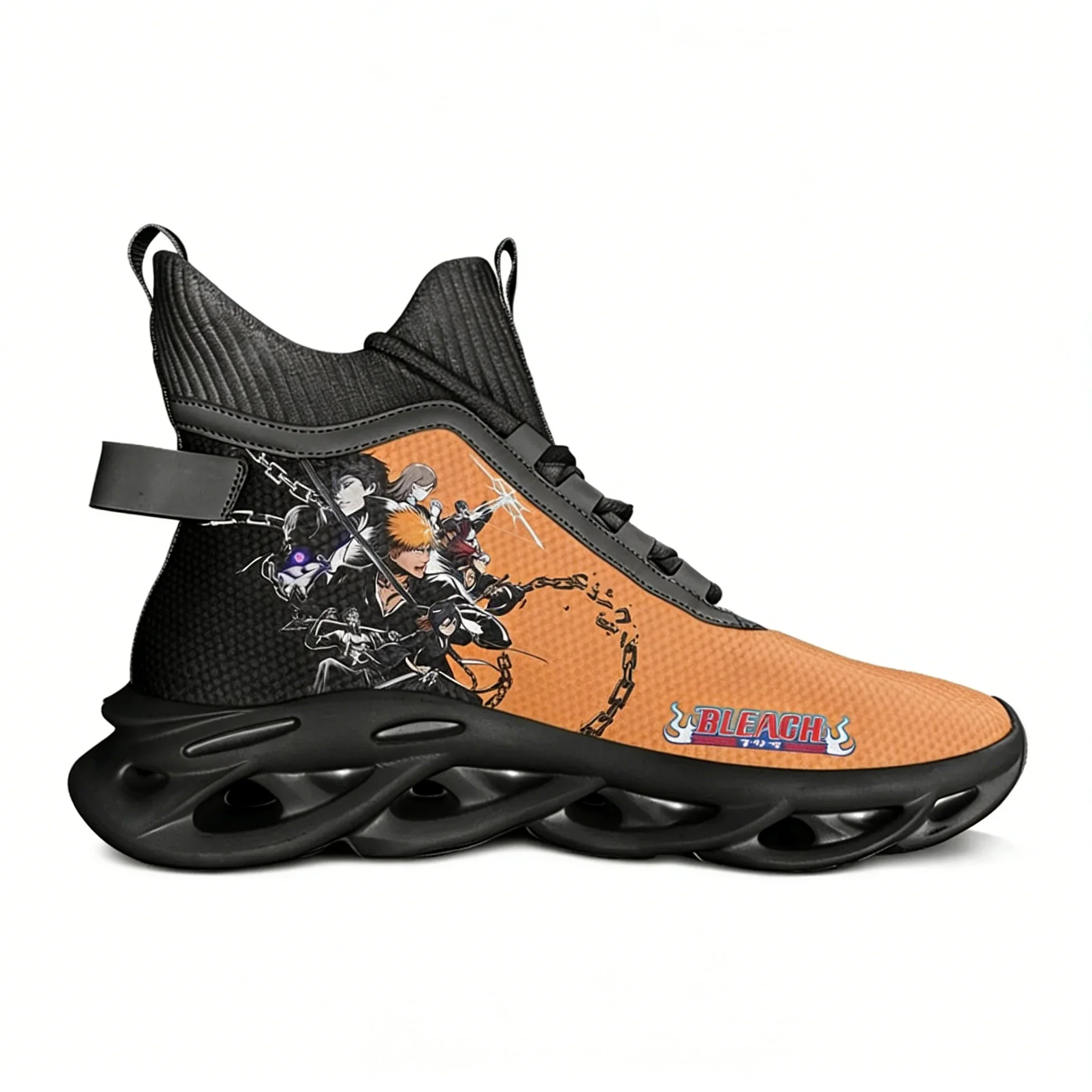 

Bleach High Top Flats Sneakers Man Women Sport Running Shoes High Quality Sneakers Lace Up Mesh Footwear Anime Customized Shoes