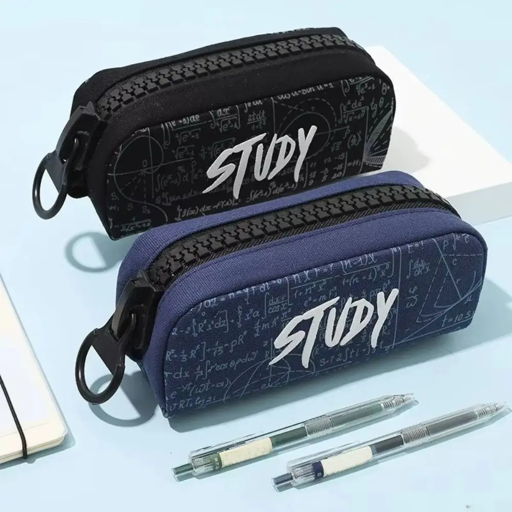 Canvas Pencil Case​ ​Multi-Layer Storage​ Large Capacity Pencil Box Learning Formula Printing ​Large Zipper​ Pencil Bag​