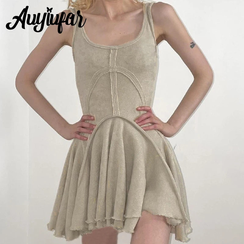 

Auyiufar Retro Y2k Grunge Patchwork Women Mini Dresses Vintage Gothic Fairycore A-line Dress Lettuce Hem Streetwear Summer 2023