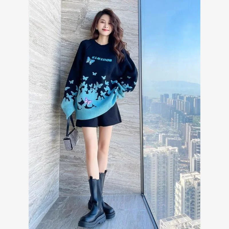 Dalong pull tricoté femme automne hiver Long Sve rond Ne régulier mince sans boules non pelucheux pull mi-long