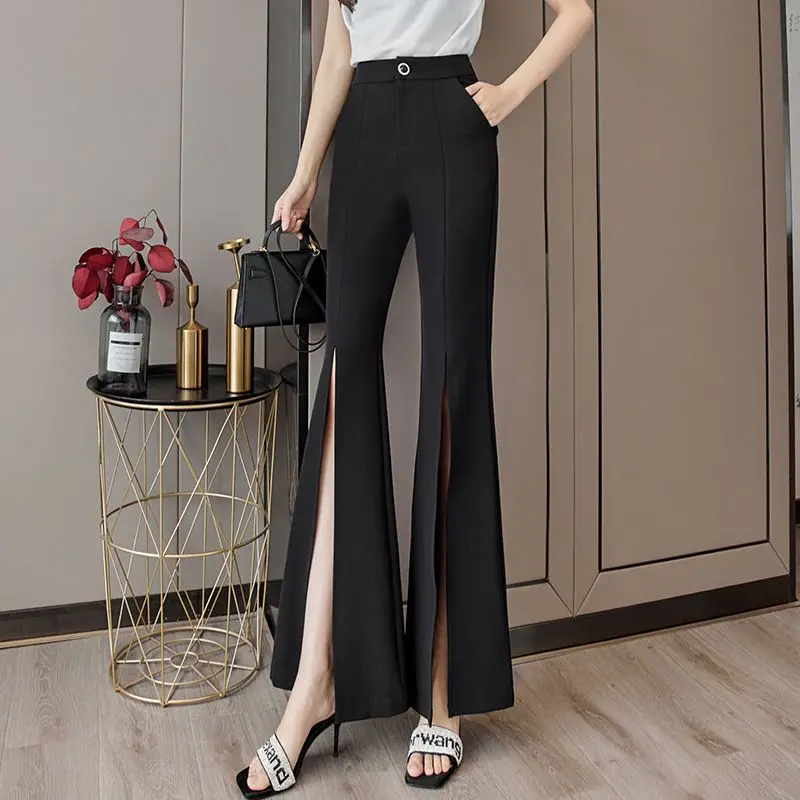 Pantalon blanc taille haute pour femmes, jambe droite, ample, amincissant, flocon de neige évasé, West, TT993