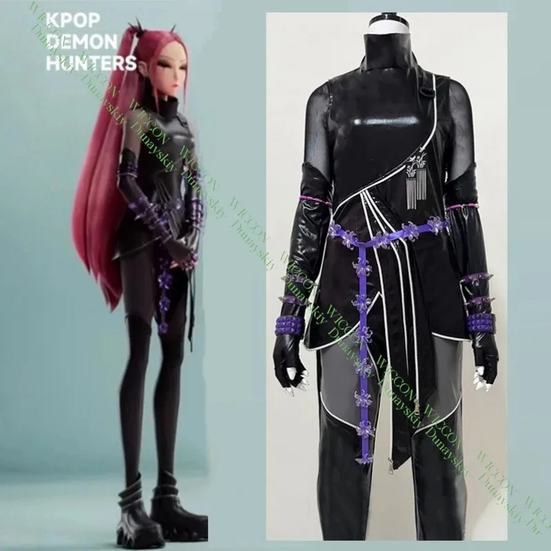 CyKpop Demon Hunters Mira Cosplay disfraz peluca Huntrix cuero Top pantalones traje de rendimiento para mujeres niñas Halloween carnaval