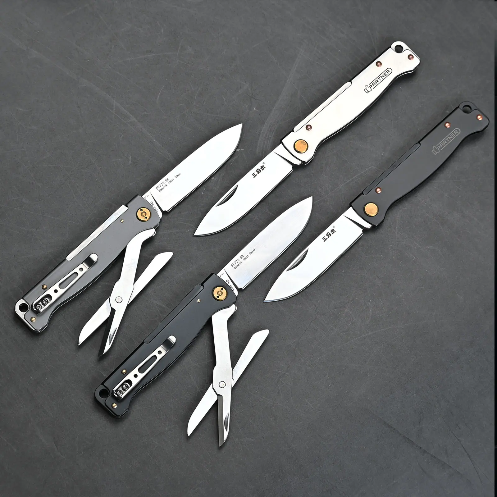 PT711/PT721 Pocket Folding Knife Outdoor Camping Multifunction Liner Equipped With Scissors 12C27 Steel Blade Tool knives