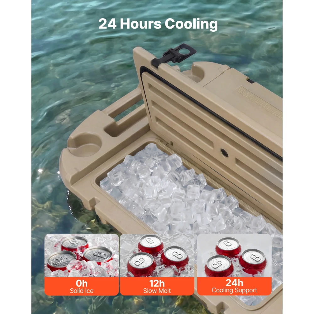 40 QT Apricot Floating Cooler with Dry Storage Compartment, Wheels & Tow Rope, LLDPE Amphibious Ice Chest for Pool Lake River Beach Kayak, Stable Portable Drink Cooler for Land & Water Use view 6