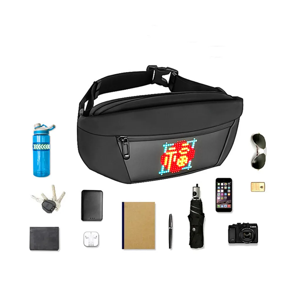 Male’s and Female’s Smart Led Chest Bag Oxford Cloth Gift LED Screen Dynamic Sling Bag Waterproof Crossbody Bag