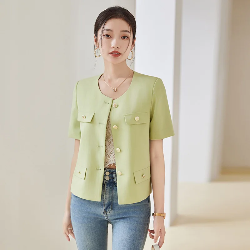 

Summer Short Sleeve Blazers Jackets Coat Elegant Professional Office Work Wear Career Interview Outwear Tops Clothes Blaser