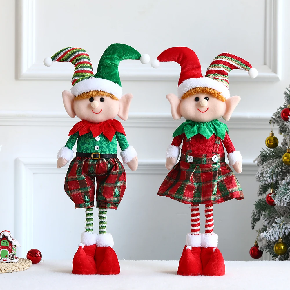 Big Size Red White Christmas Dolls Retractable Plush Leg Elf Doll Ornaments Xmas Decoration Kid Gift Navidad Xmas Tree Decor