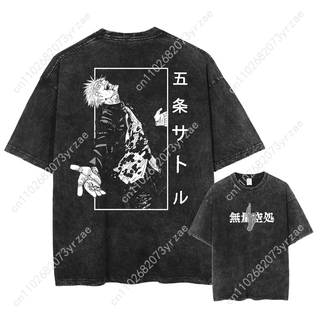 

Satoru Gojo Retro Wash Tshirt Man Woman High Quality Vintage T Shirt Cotton Short Sleeves Fashion T-shirt Soft Breathable Tops