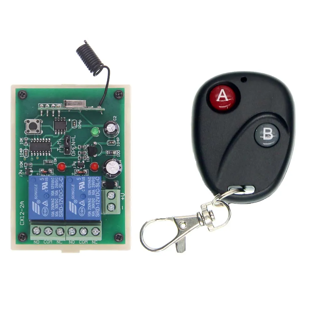 

DC 12V 24V 2 CH 2CH RF Wireless Remote Control Switch System,Black Transmitter + Receiver,315/433 MHz,Jog
