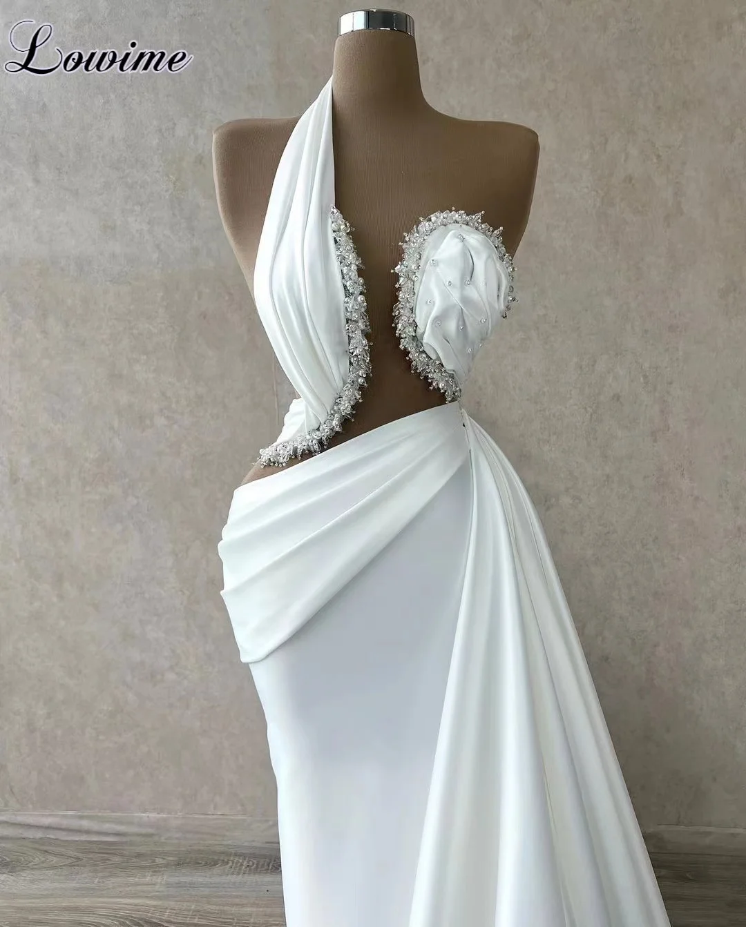 Special White Mermaid Cocktail Dresses For Women Designed Beaded Celebrity Dresses Sexy Sleeveless Prom Dress Vestidos De Cóctel