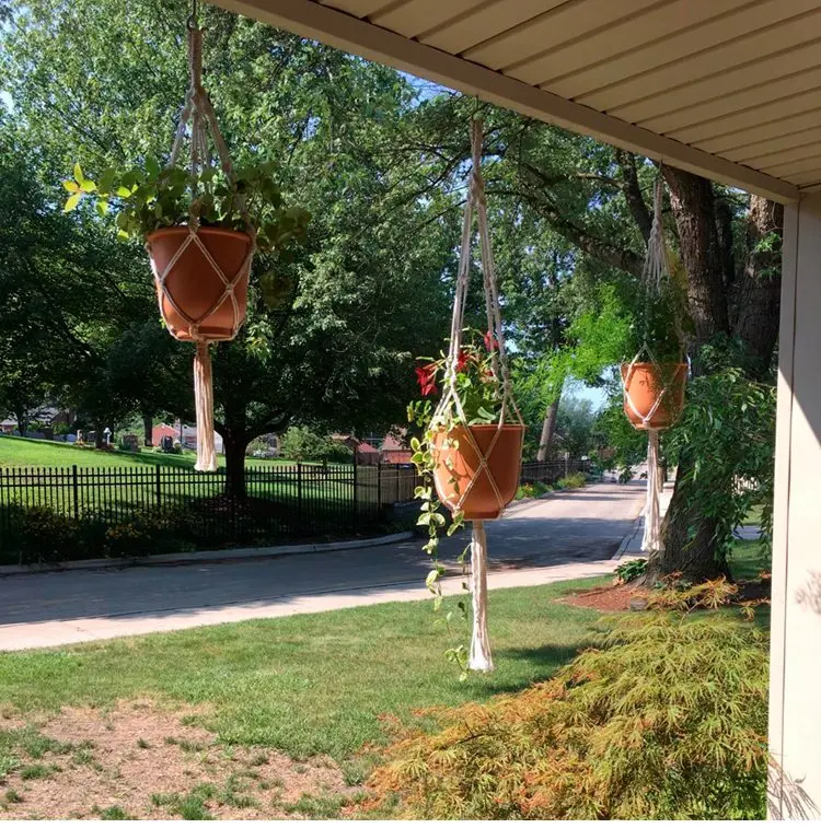 Cesta De Suspensão De Macramé Artesanal, Planta De Corda De Suspensão, Vaso De Flores, Varanda Pendurada Decoração, Decoração De Jardim De Casa