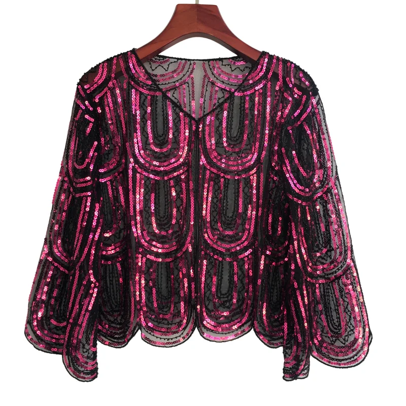 2023 Summer Thin Fashion Mid-sleeve Sequin Cardigan With Skirt Mesh Breathable Skin-friendly Heavy Craft Beaded Female Jacket