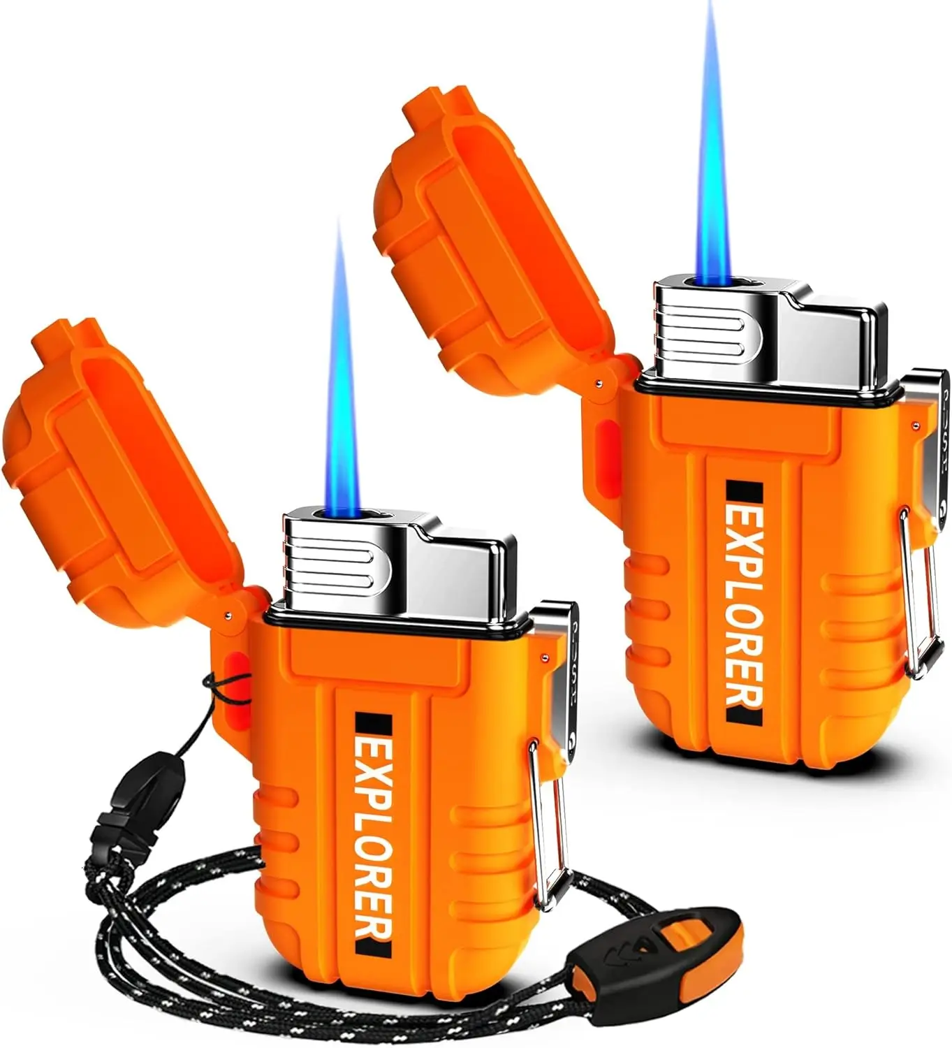 

Waterproof Windproof Butane Torch Lighter Refillable Jet Flame for Fireplace BBQ Camping, 2 Pack Orange