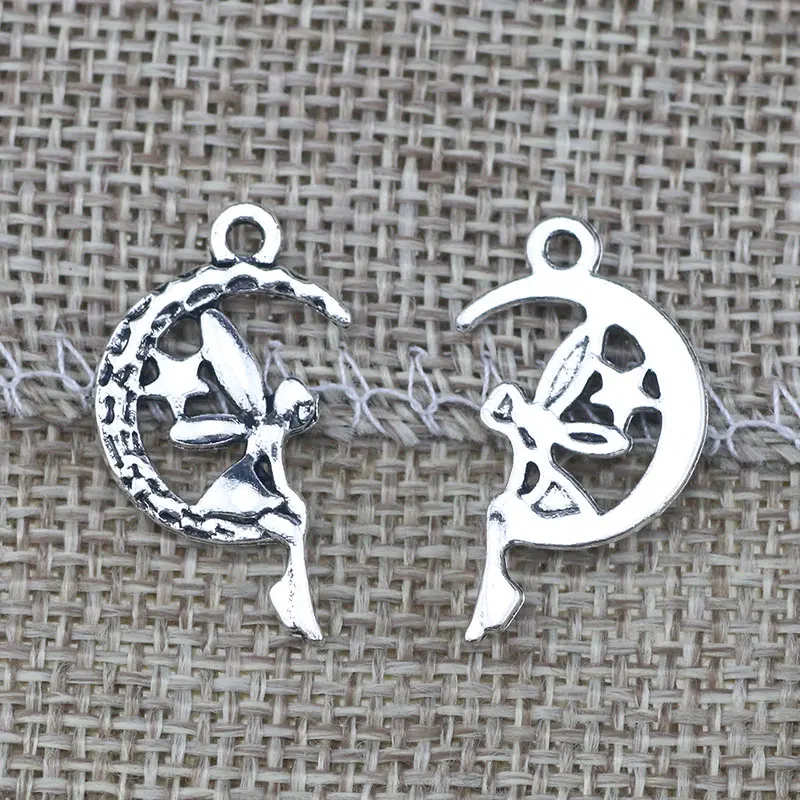Newest 20Pcs 25.4*14mm Antique Silver Color Alloy Pretty Fairy Charms Fashion Earrings Necklace Pendant For DIY Jewelry Making