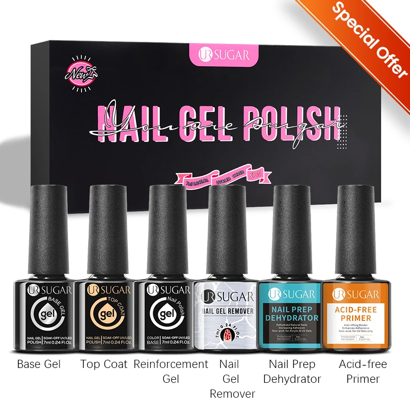 UR SUGAR 6Pcs/Set Brown Gel Nail Polish Kits Soak Off UV LED Nail Glitter Gel Vernis Semi Permanent Base Top Coat Nail Art