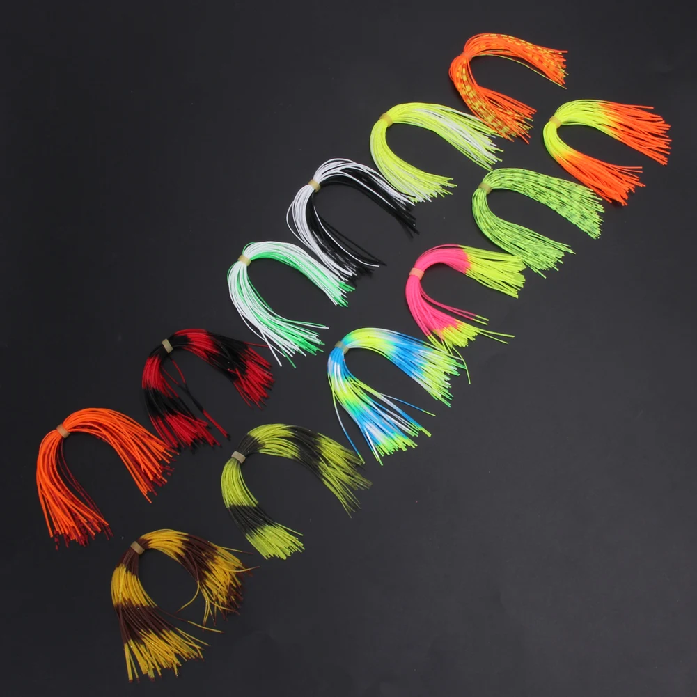 12 Bundles 50 Strands Silicone Skirts Squid Skirts Replacement Fishing Skirts for Fishing Jigs Spinnerbaits Buzzbaits Lures