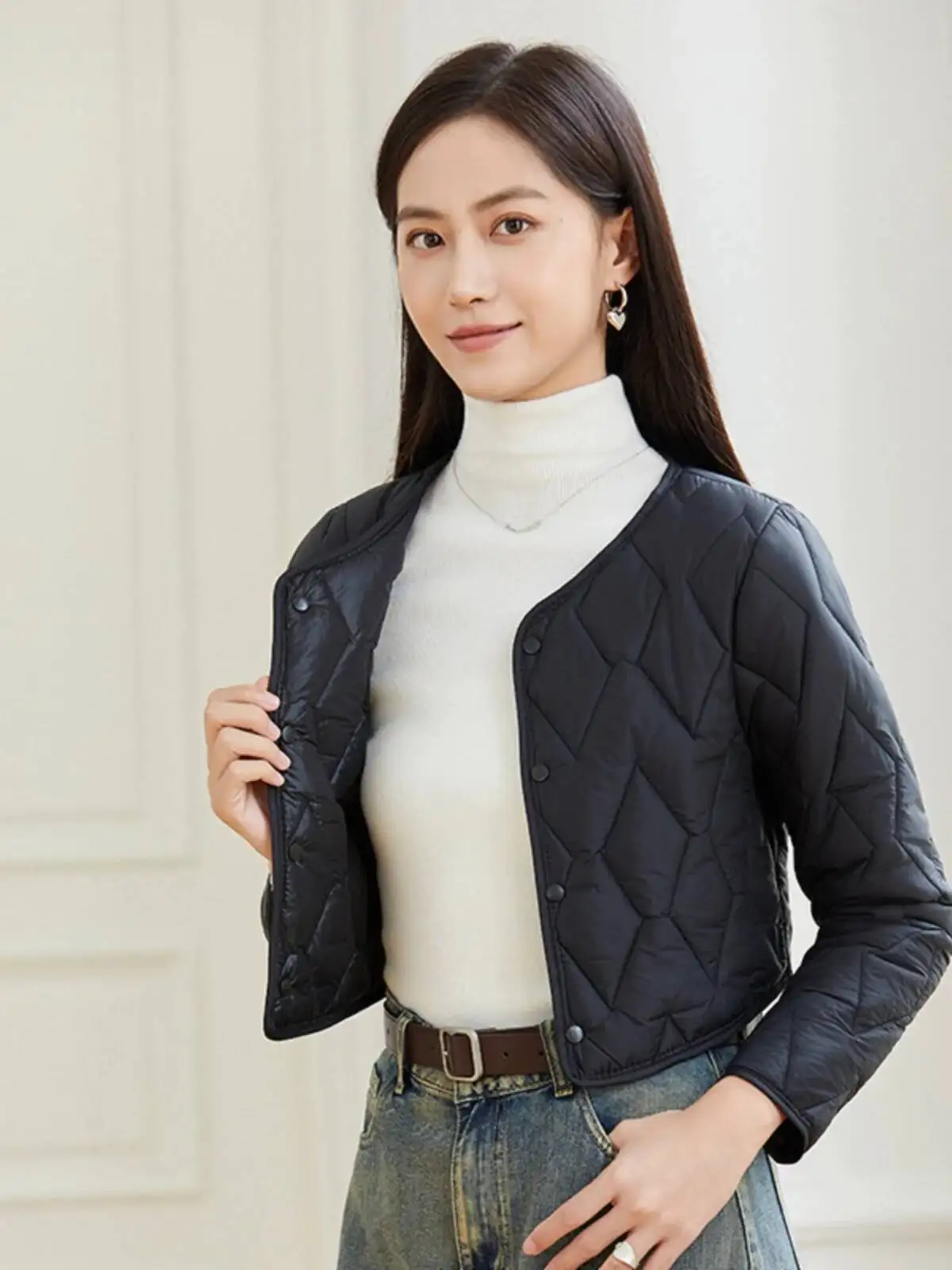 سترة نسائية خفيفة الوزن ذات طبقة أساسية طويلة جدًا، سترة داخلية من القطن دافئة للأسفل، كورية للتنقل #5