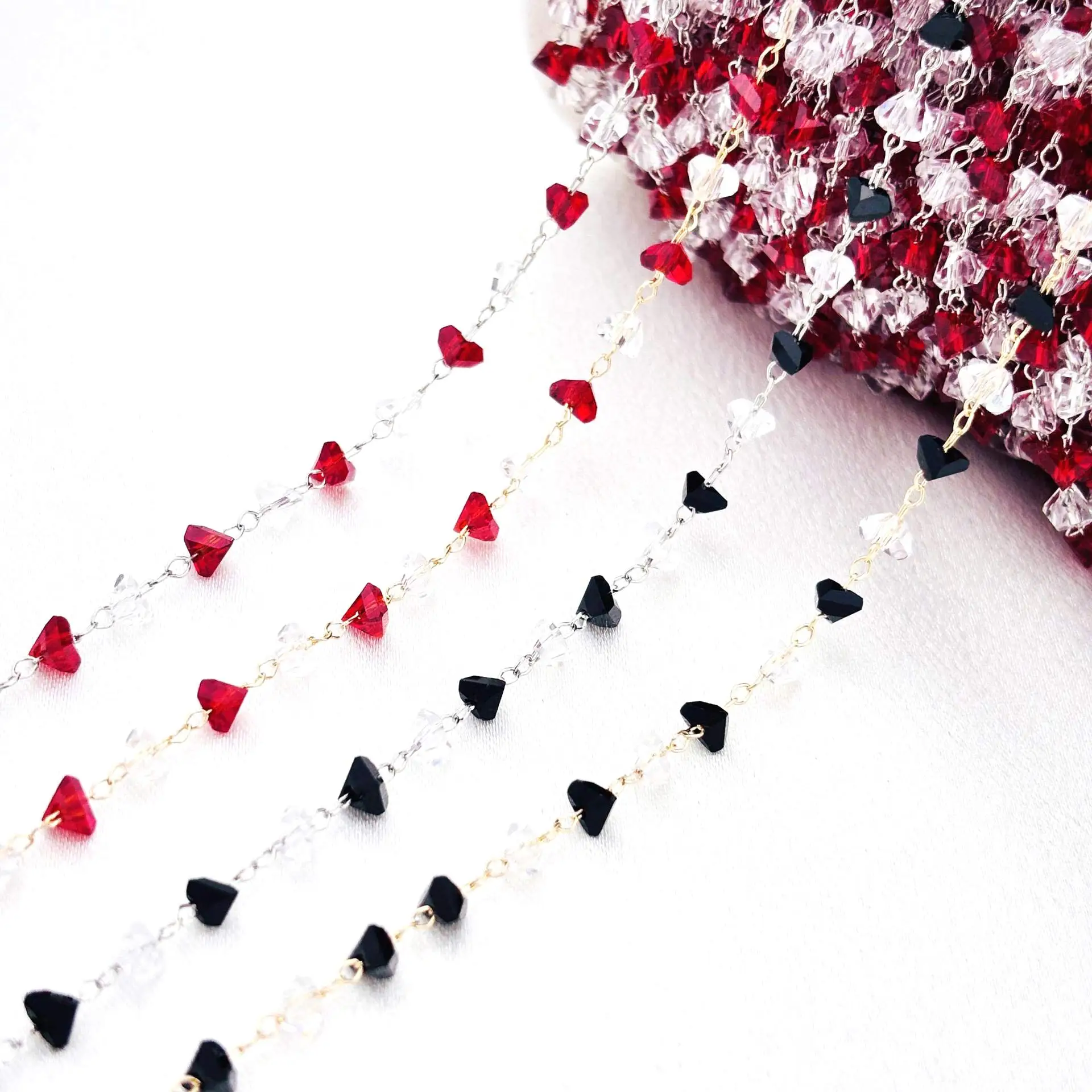 5Yards nouvelle chaîne à maillons en cuivre multicolore coeur cristal perlé bricolage artisanat sac à main pochette chaussures vêtements accessoires de décoration
