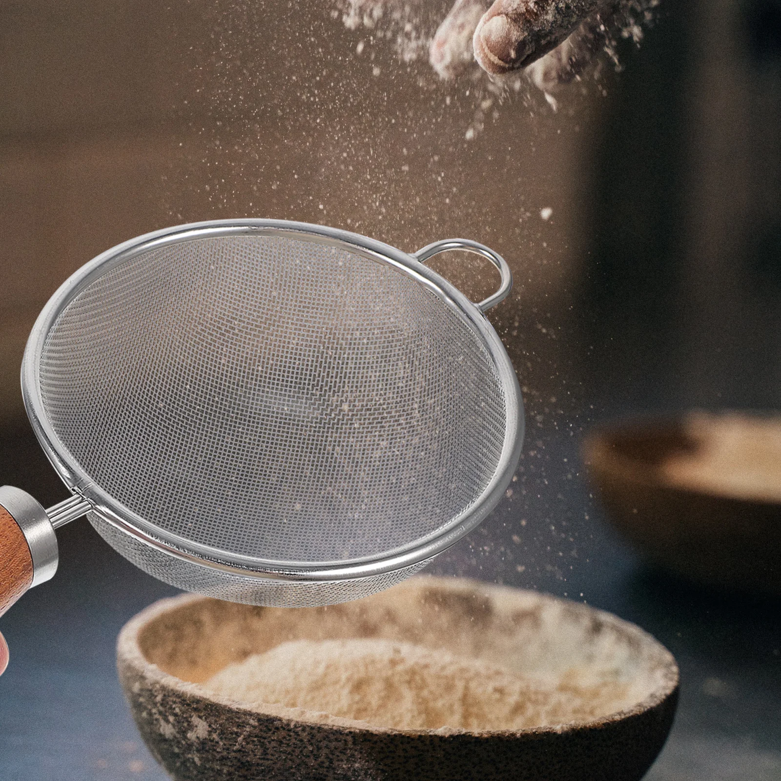 

3Pcs Multi-Size Kitchen Strainer Spoon Nonslip Wood Handle Fine Mesh Colander Soybean Milk Sifting Tool