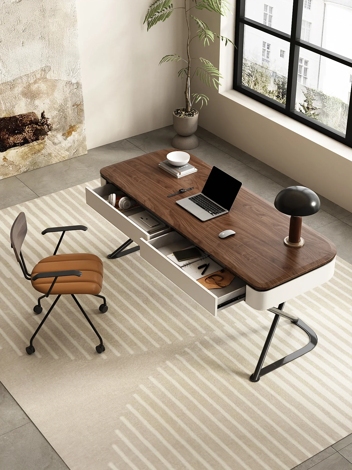 

Простой современный письменный стол для домашнего кабинета и спальни, письменный стол из кожи седла, стол из цельного дерева, шпон жонглинов Regia