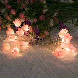2M 20LED Tulip String Lights Battery Operated Flowers Night Light Girls Bedroom Decorations Birthday Wedding Party Home Supplies