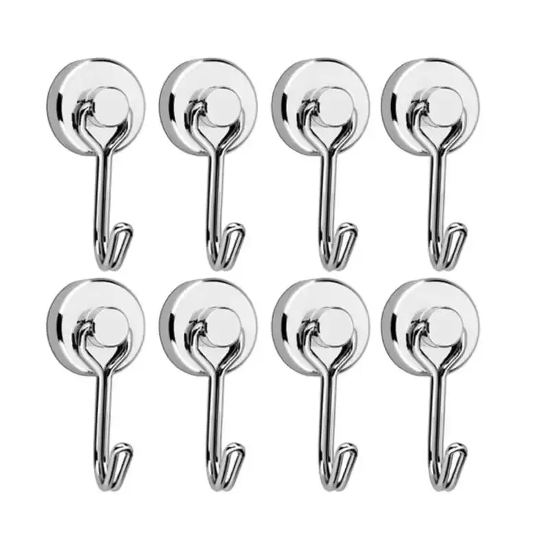 8Pcs Magnetic Hooks Heavy Duty Magnetic Swivel Hooks 360° Rotating No Drill Hangers For Refrigerator Grill Locker