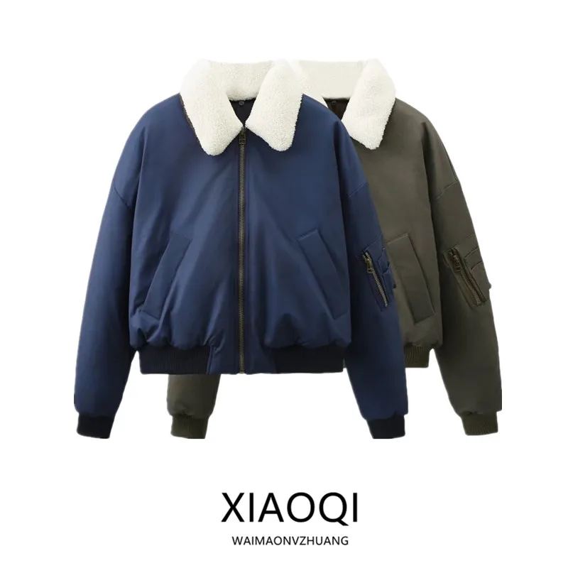 

Winter New Women's Jaet Detachable Faux Fur Collar Vintage Sle Zipper Long Sve Commute Sle Outerwear 2025