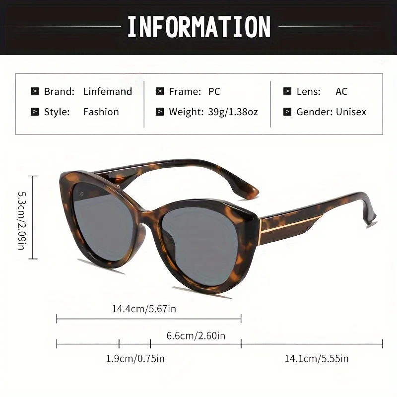 Linfeband trendige Katzenaugenbrille, modische Retro-Damen-Sonnenbrille, UV400, klassischer Rahmen, Fotografie-Requisiten, Weihnachtsgeschenk – Detail 3