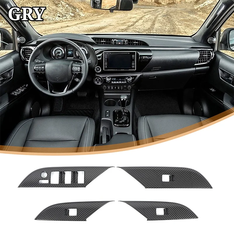 Car Window Lift Switch Panel Cover Trim For Toyota Hilux 2016-2025 ABS Carbon Fiber Pattern Interior Accessories LHD RHD