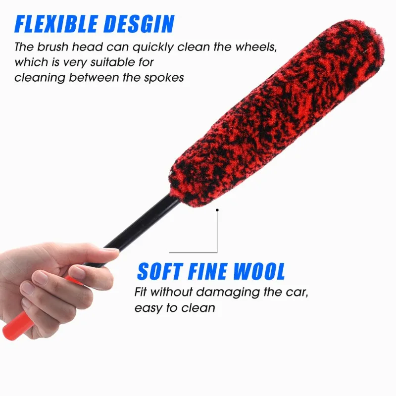 3/1pcs Wheel Woolies Plush Soft Alloy Wheel Cleaning Brush Car Detailing Brushes for Auto Motorcycle Maintenance Care Clean Tool