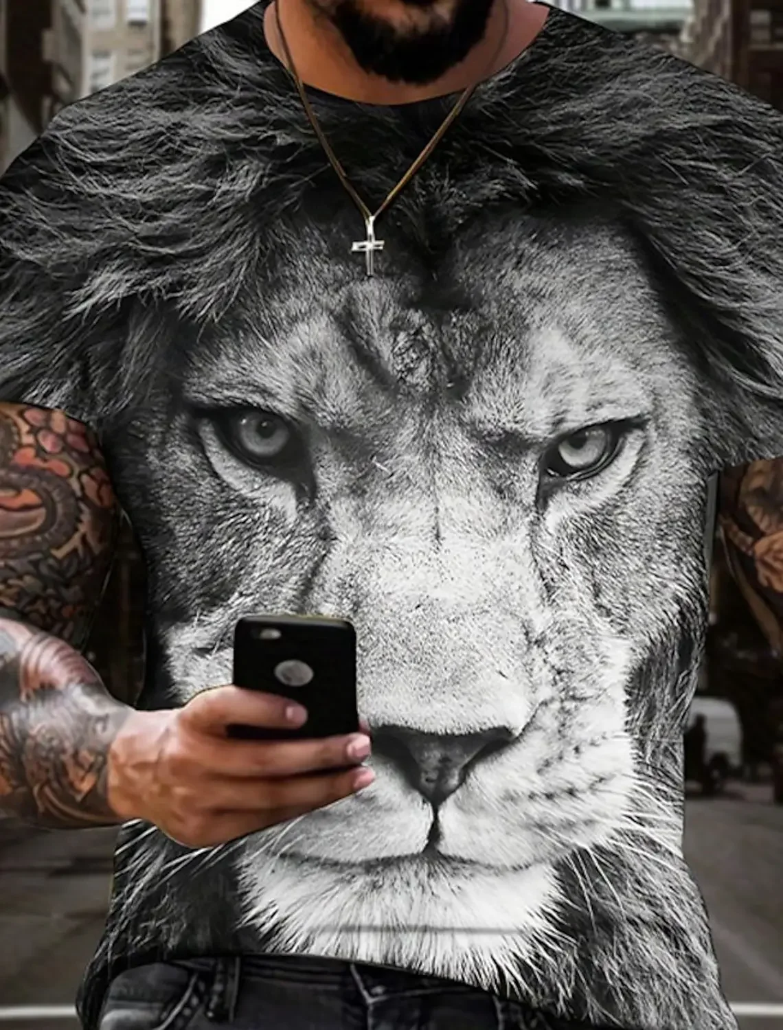 

Summer Fashion Short Sleeve T-shirt Men's Clothing Oversized T-shirt Streetwear Vintage T Shirt For Men Lion Graphics 3D Print