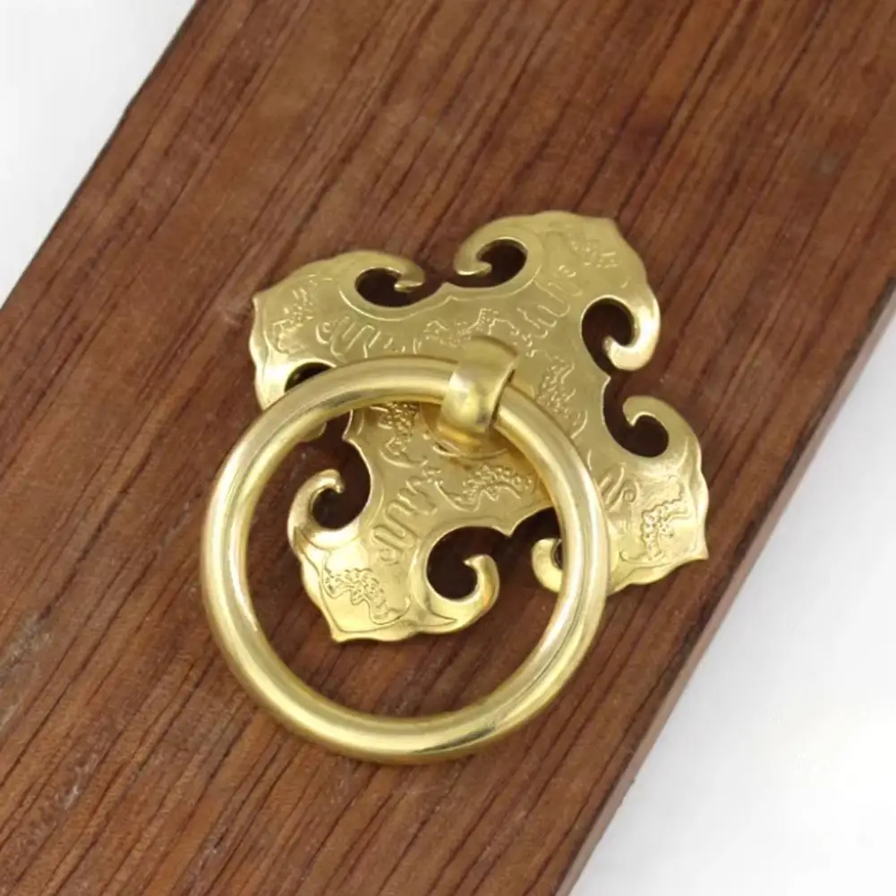 Solid Brass Antique Door Pull Handle with Screw Fixation Featuring Authentic Chinese Design and Timeless Aged Bronze Finish