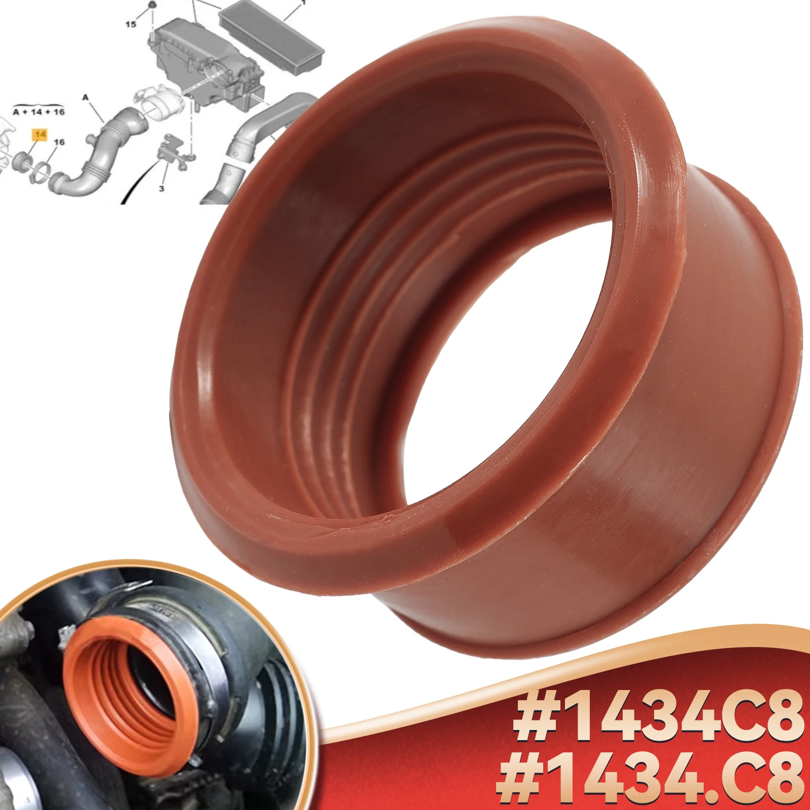 Rubber Turbo Air Pipe Sleeve Fit For PEUGEOT 206 207 307 308 407 EXPERT PARTNER CITROEN C2 C3 C4 PICASSO 1.6 HDI 1434C8 1434.C8