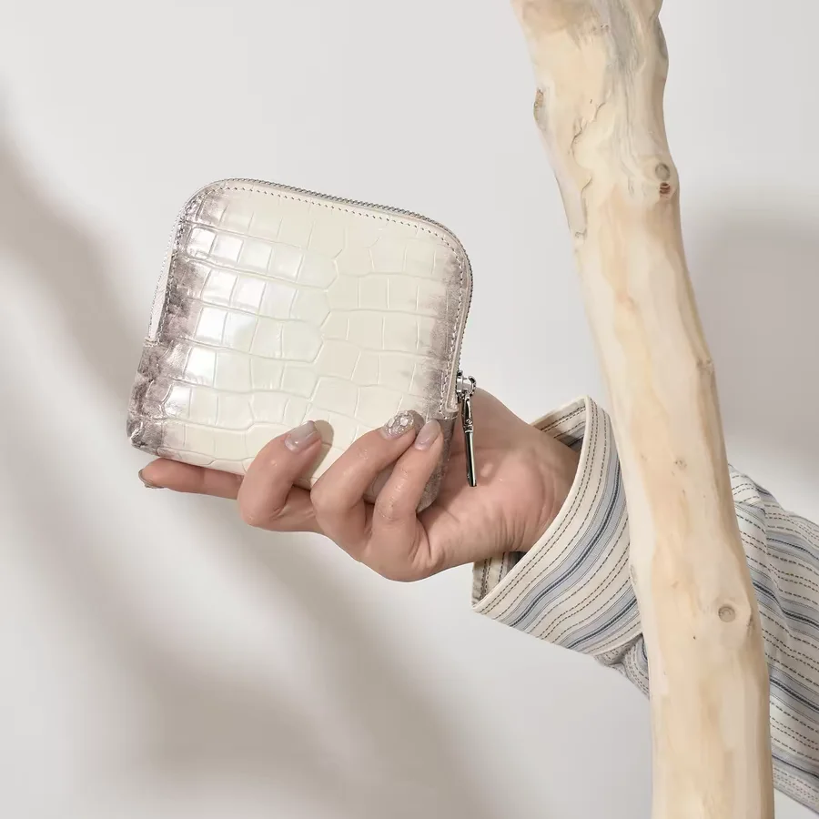 Echtes Leder Krokodilmuster Schmuckbeutel Clutch-Tasche Damen Minimalistisches Nischendesign Münzbörse Luxus Neuerscheinung Elegant – Detail 12