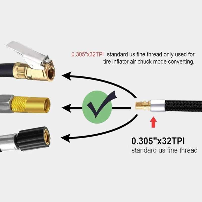 QM Car Tire Inflator Hoses Air Pumps Extension Tube Adapter Air Chuck Lock for Bike