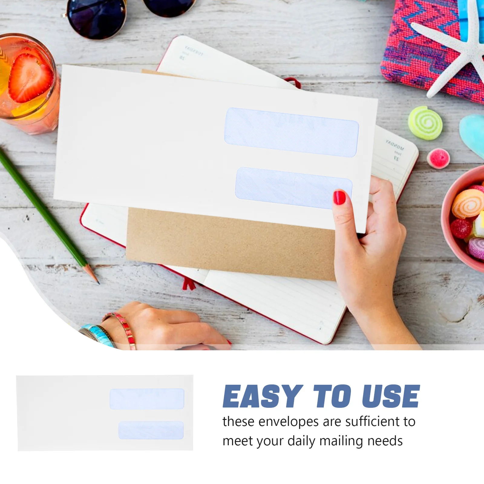 100 個のビジネス封筒ダブルウィンドウチェックドキュメントメーラーホワイトセキュア郵送封筒