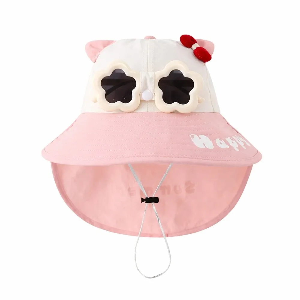 

Fashion Removable Sunglass Baby Wide Brim Hat Neck Protection Quick Dry Sun Hat Breathable Fishing Cap Summer