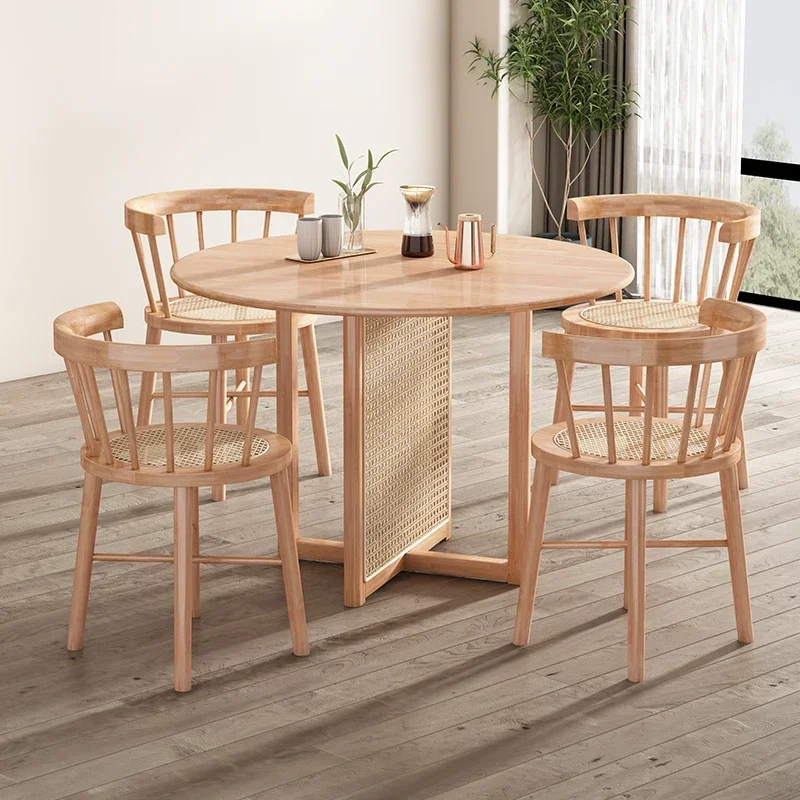 Solid Wood Center Dining Table Nordic Simple Kitchen Apartment Rattan Round Multifunctional Mesa Comedor Restaurant Designer